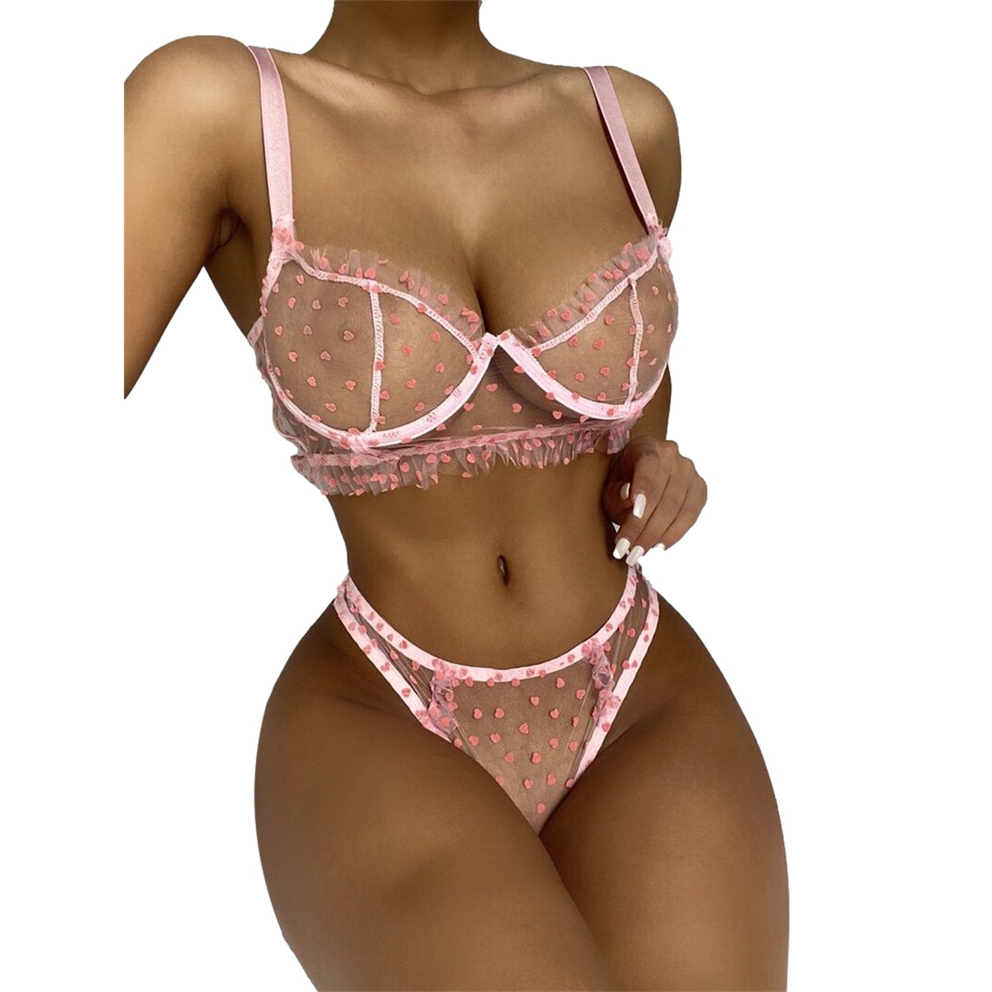 Women Lingerie Mesh Perspective Lace with Seamless Bra