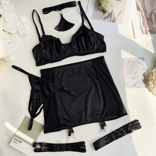 Satin Lingerie Set: 5-Piece